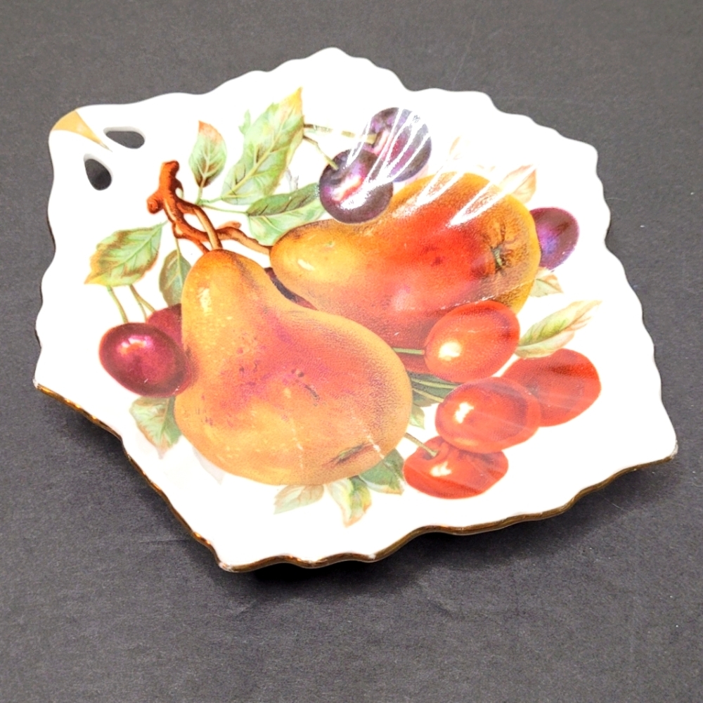Mitterteich Germany Hand Painted Fruit Leaf Shaped Trinket Dish 23206 94